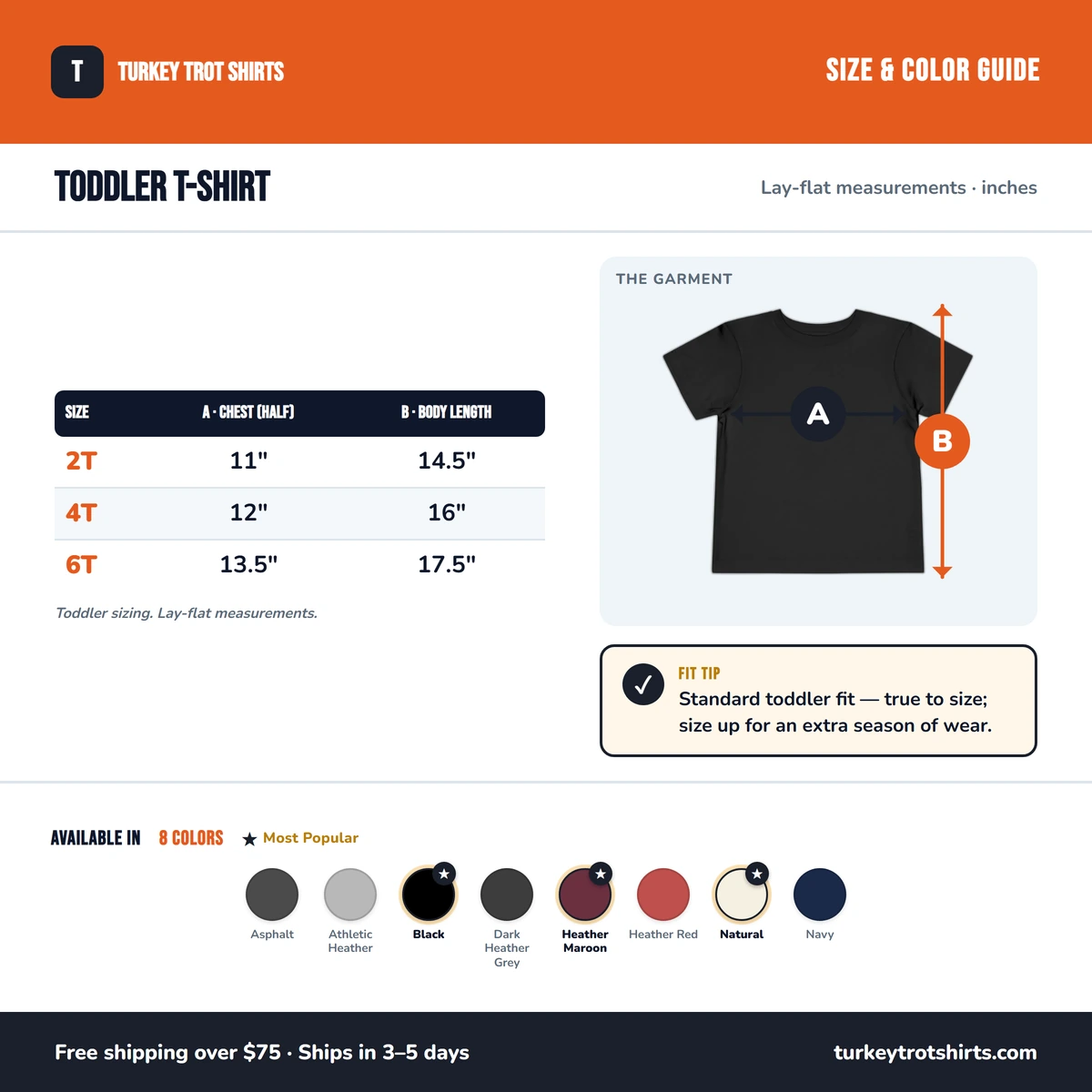 Toddler T-Shirt size & color guide