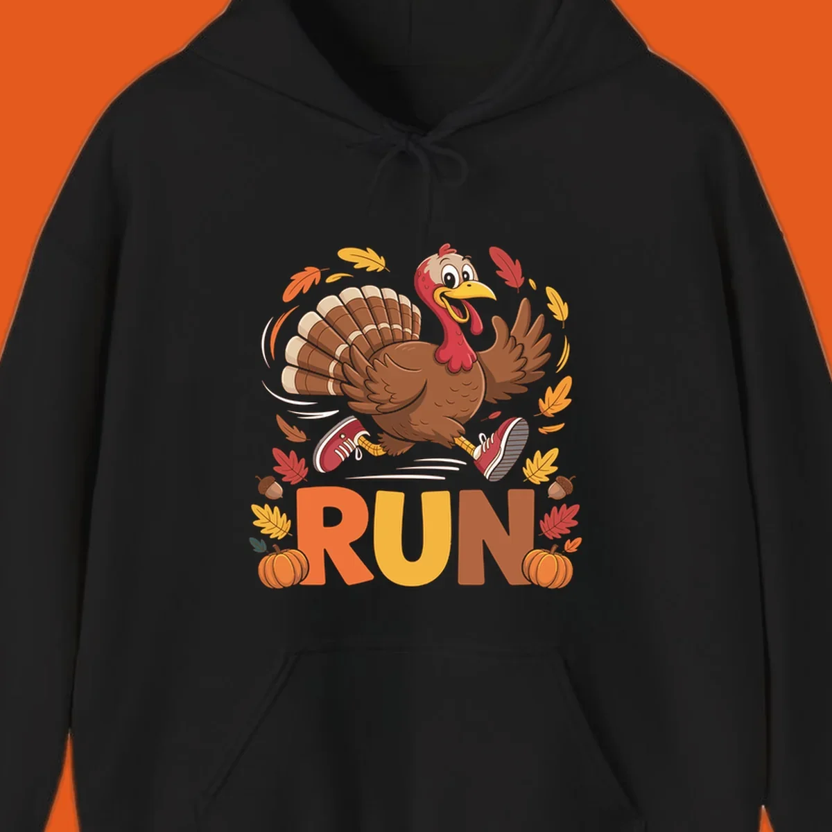 Running turkey illustration with 'RUN' text for Thanksgiving Turkey Trot races.
