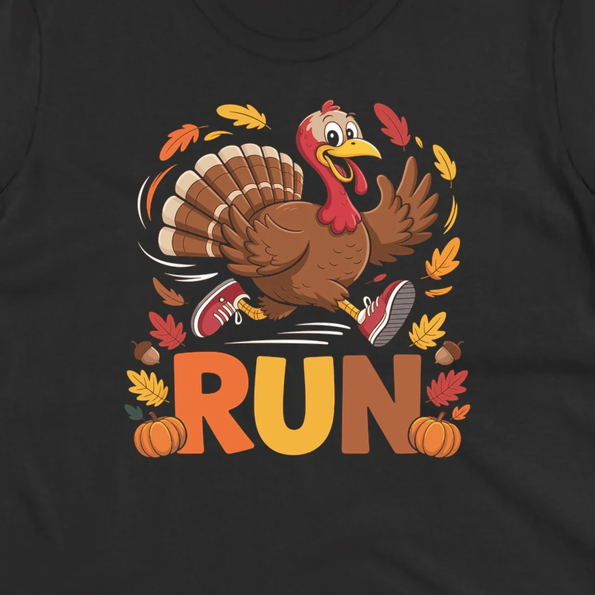Running turkey illustration with 'RUN' text for Thanksgiving Turkey Trot races.