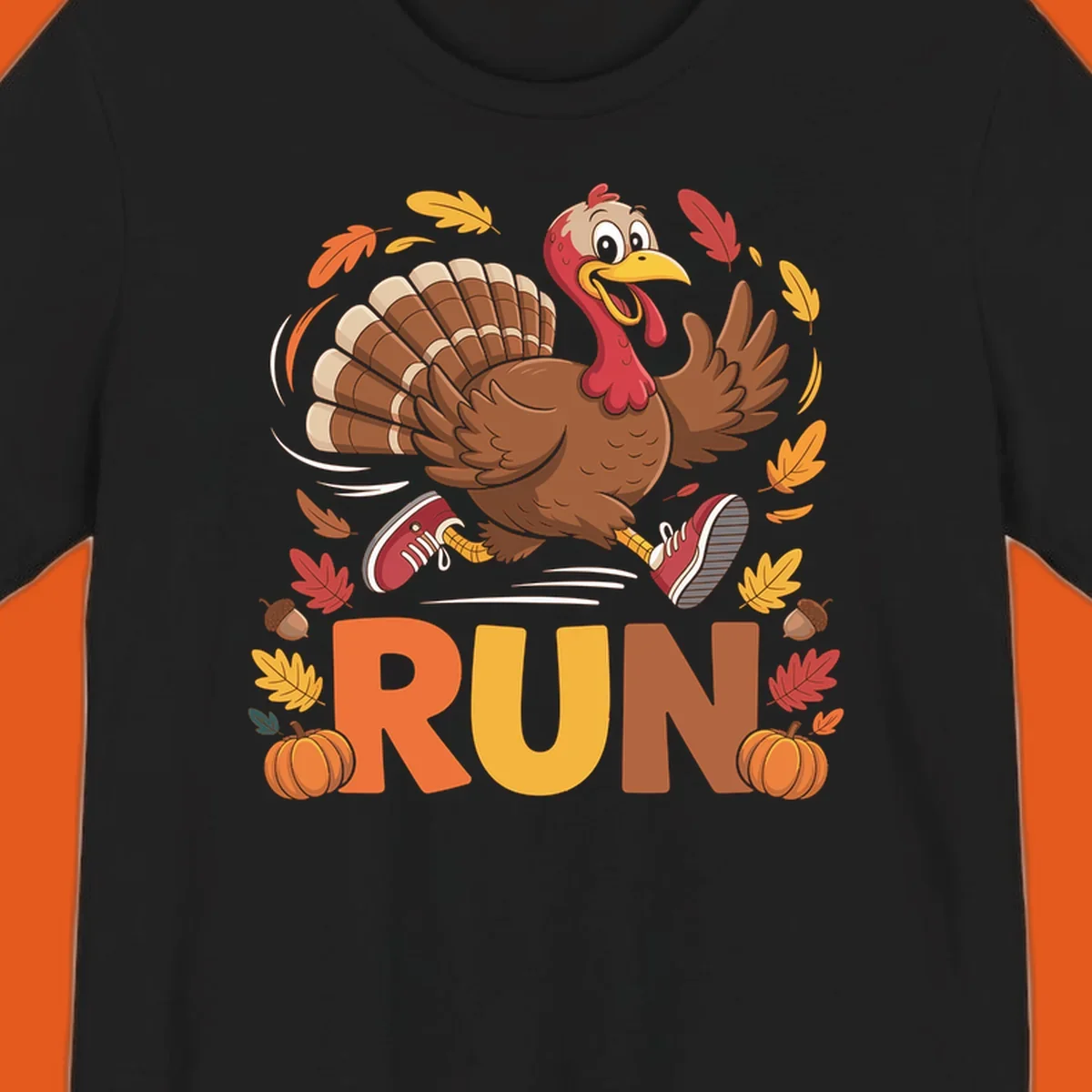 Running turkey illustration with 'RUN' text for Thanksgiving Turkey Trot races.