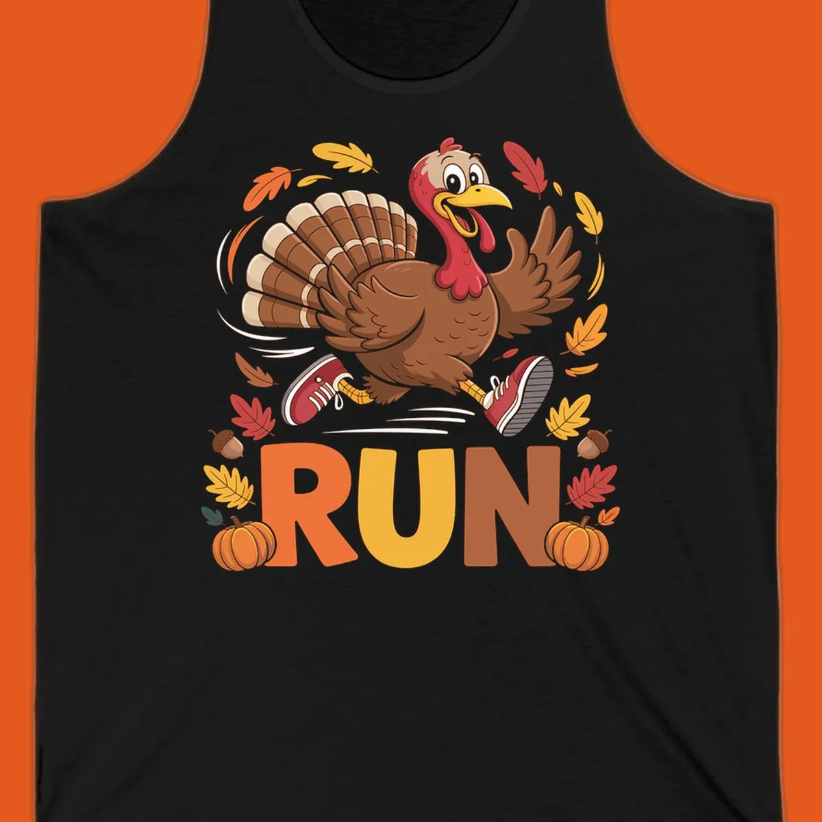 Running turkey illustration with 'RUN' text for Thanksgiving Turkey Trot races.