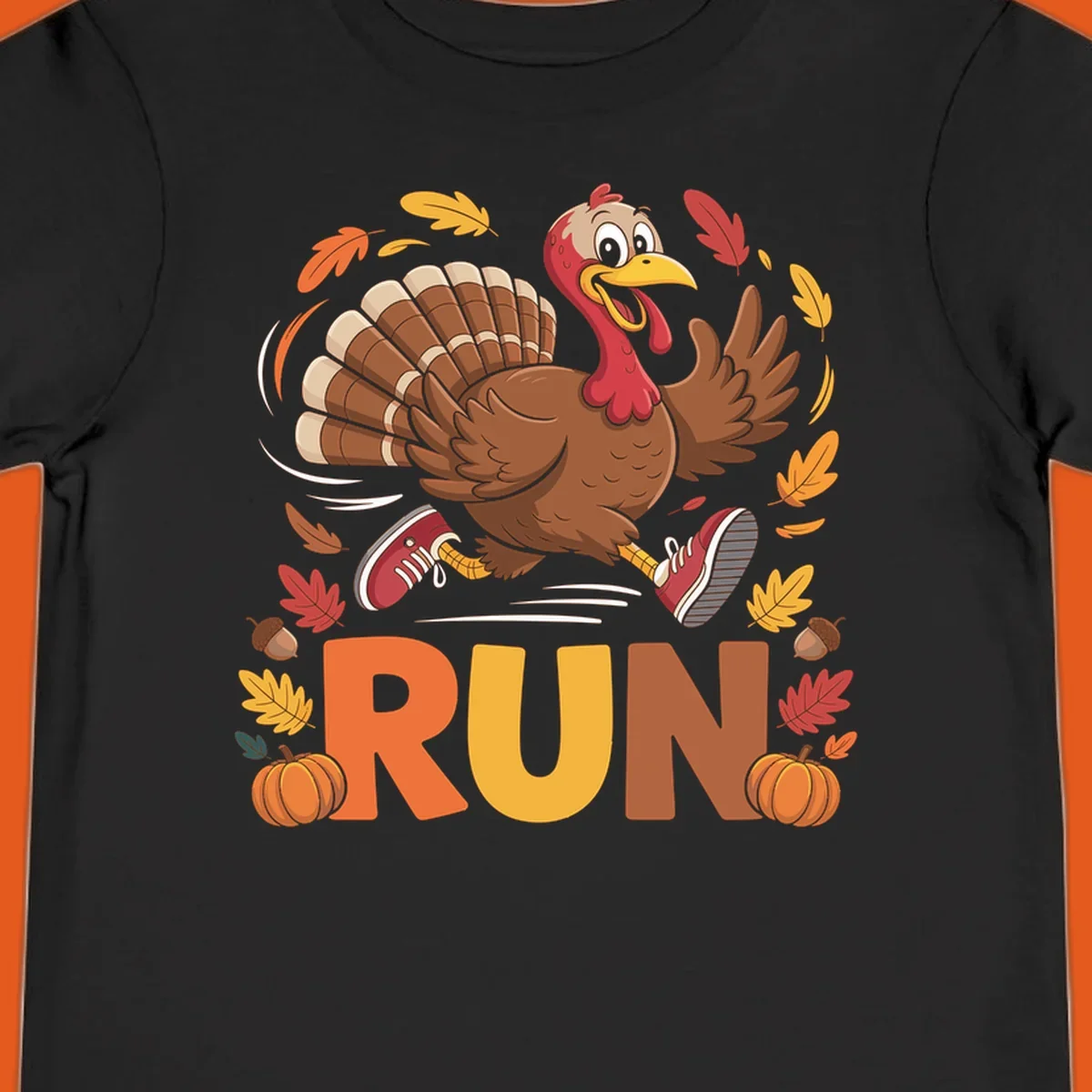 Running turkey illustration with 'RUN' text for Thanksgiving Turkey Trot races.