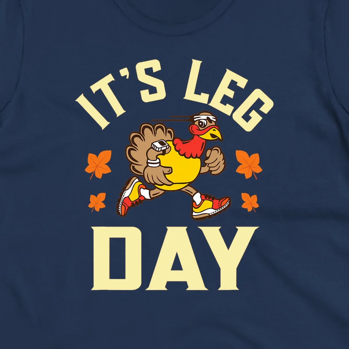 Illustration of a running turkey with 'IT'S LEG DAY' text, for a Turkey Trot shirt.