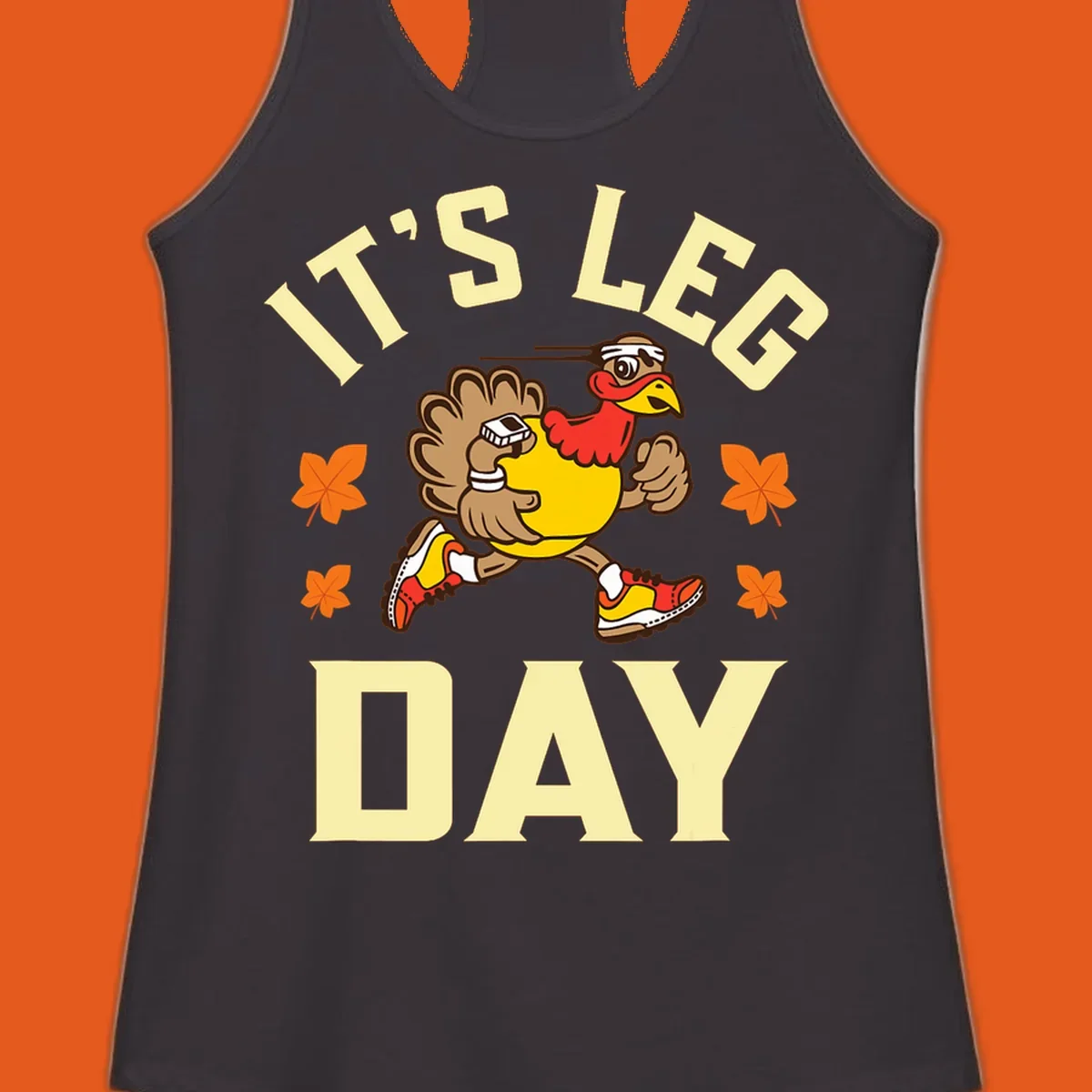 Illustration of a running turkey with 'IT'S LEG DAY' text, for a Turkey Trot shirt.
