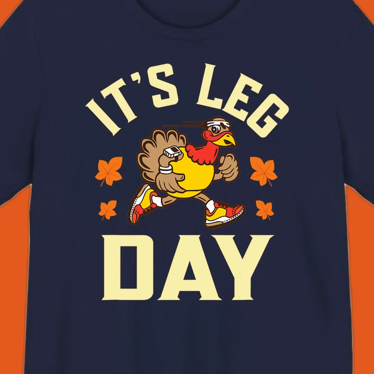 Illustration of a running turkey with 'IT'S LEG DAY' text, for a Turkey Trot shirt.