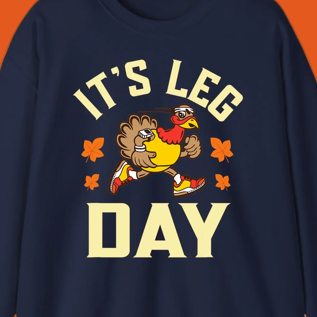Illustration of a running turkey with 'IT'S LEG DAY' text, for a Turkey Trot shirt.