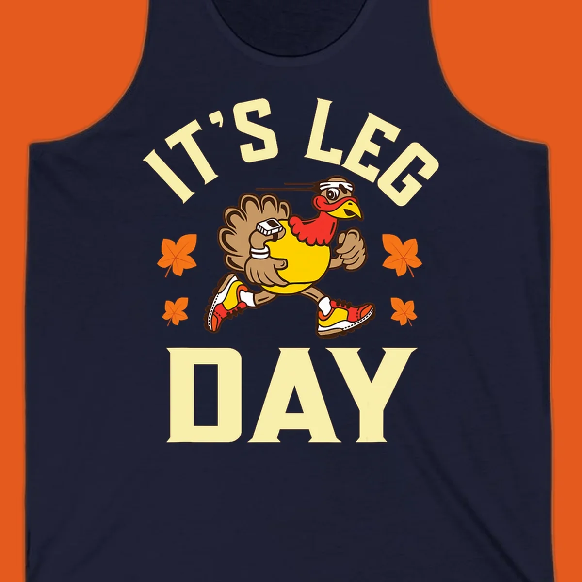 Illustration of a running turkey with 'IT'S LEG DAY' text, for a Turkey Trot shirt.