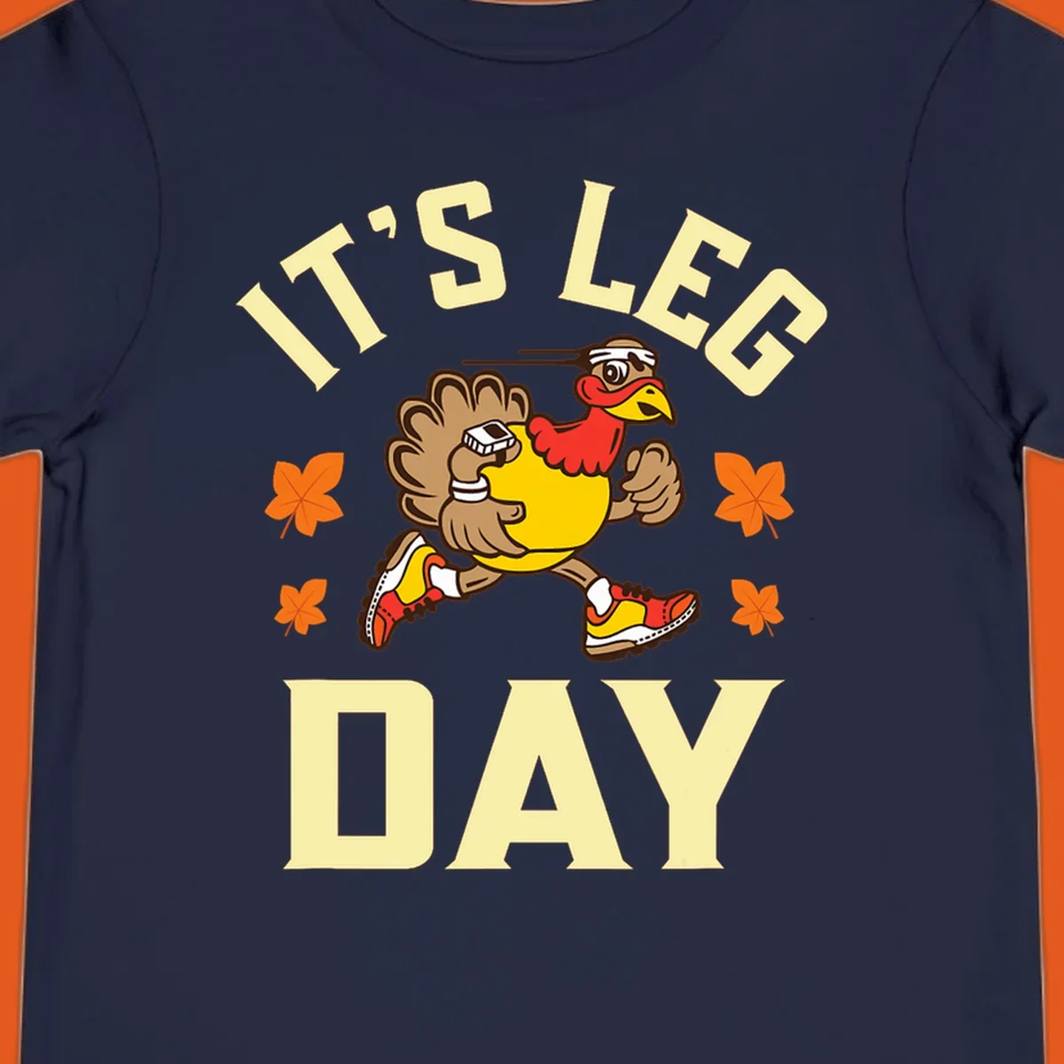 Illustration of a running turkey with 'IT'S LEG DAY' text, for a Turkey Trot shirt.