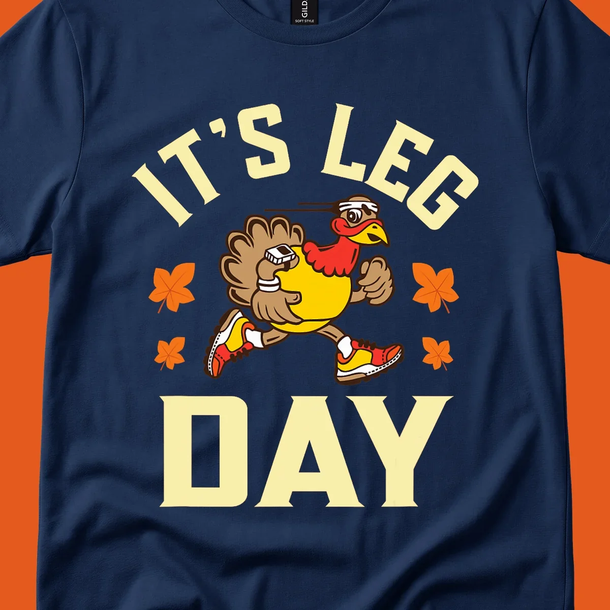 Illustration of a running turkey with 'IT'S LEG DAY' text, for a Turkey Trot shirt.