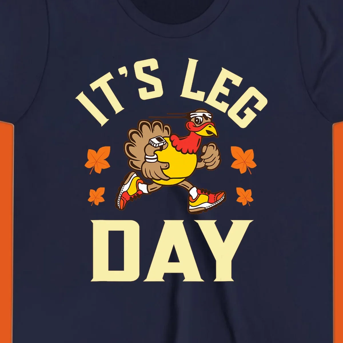 Illustration of a running turkey with 'IT'S LEG DAY' text, for a Turkey Trot shirt.