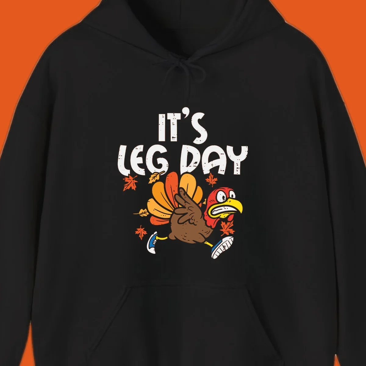 Running turkey with text 'IT'S LEG DAY' for Thanksgiving Turkey Trot shirt.