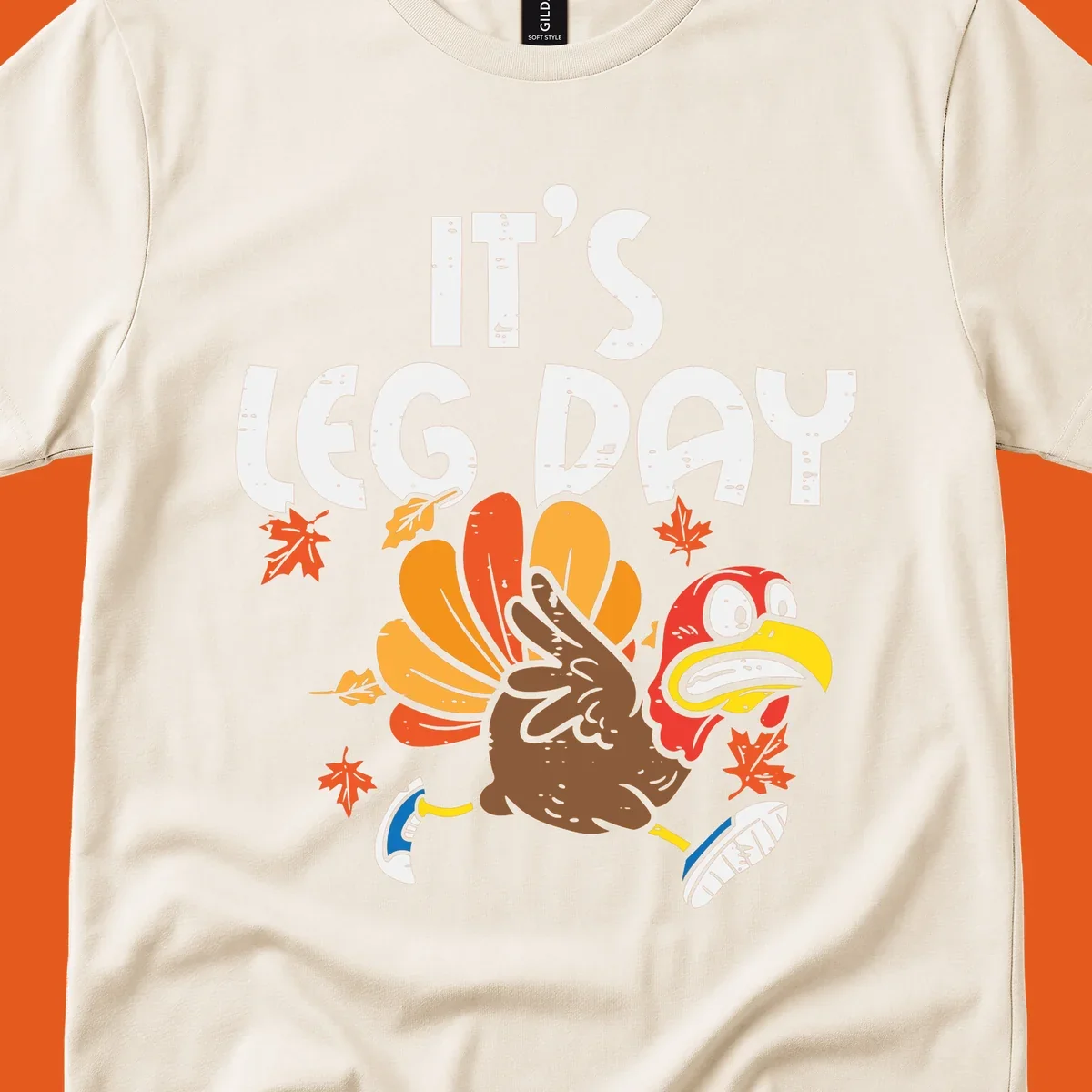 Running turkey with text 'IT'S LEG DAY' for Thanksgiving Turkey Trot shirt.
