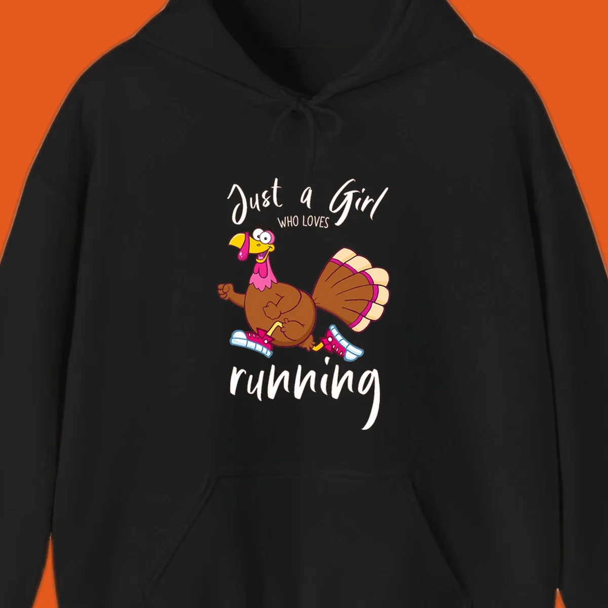 Cartoon running turkey with text: Just a Girl WHO LOVES running.