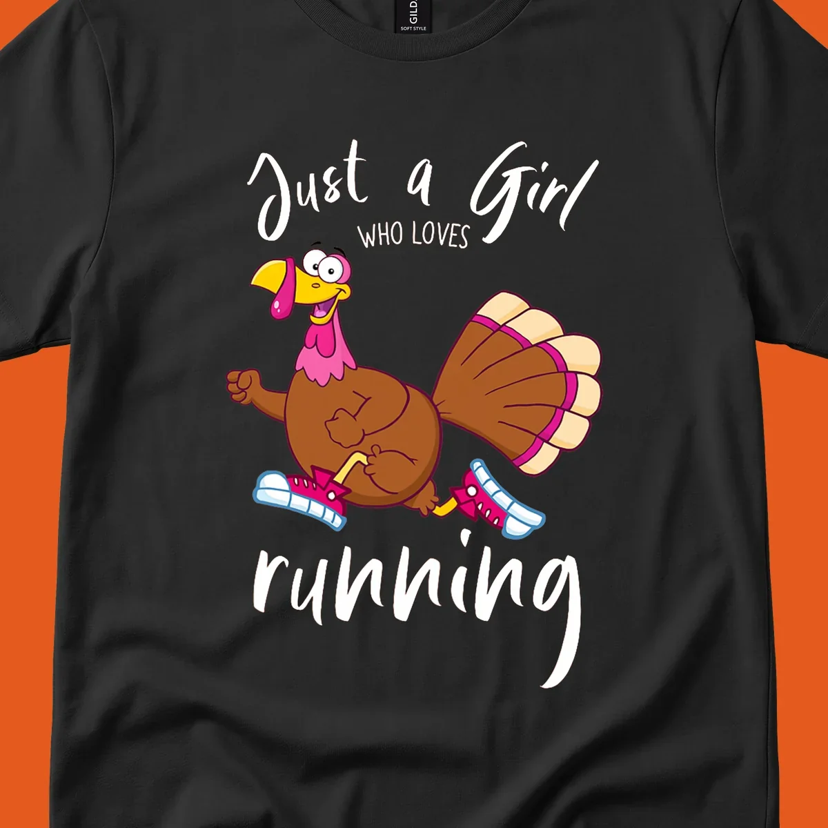 Cartoon running turkey with text: Just a Girl WHO LOVES running.