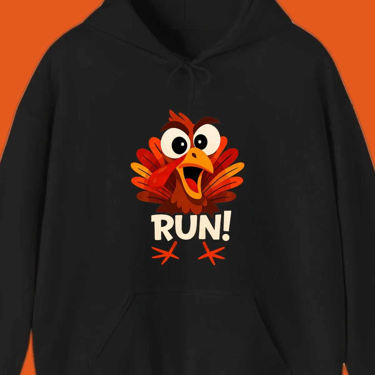 Cartoon turkey with text RUN! - turkey run for your life