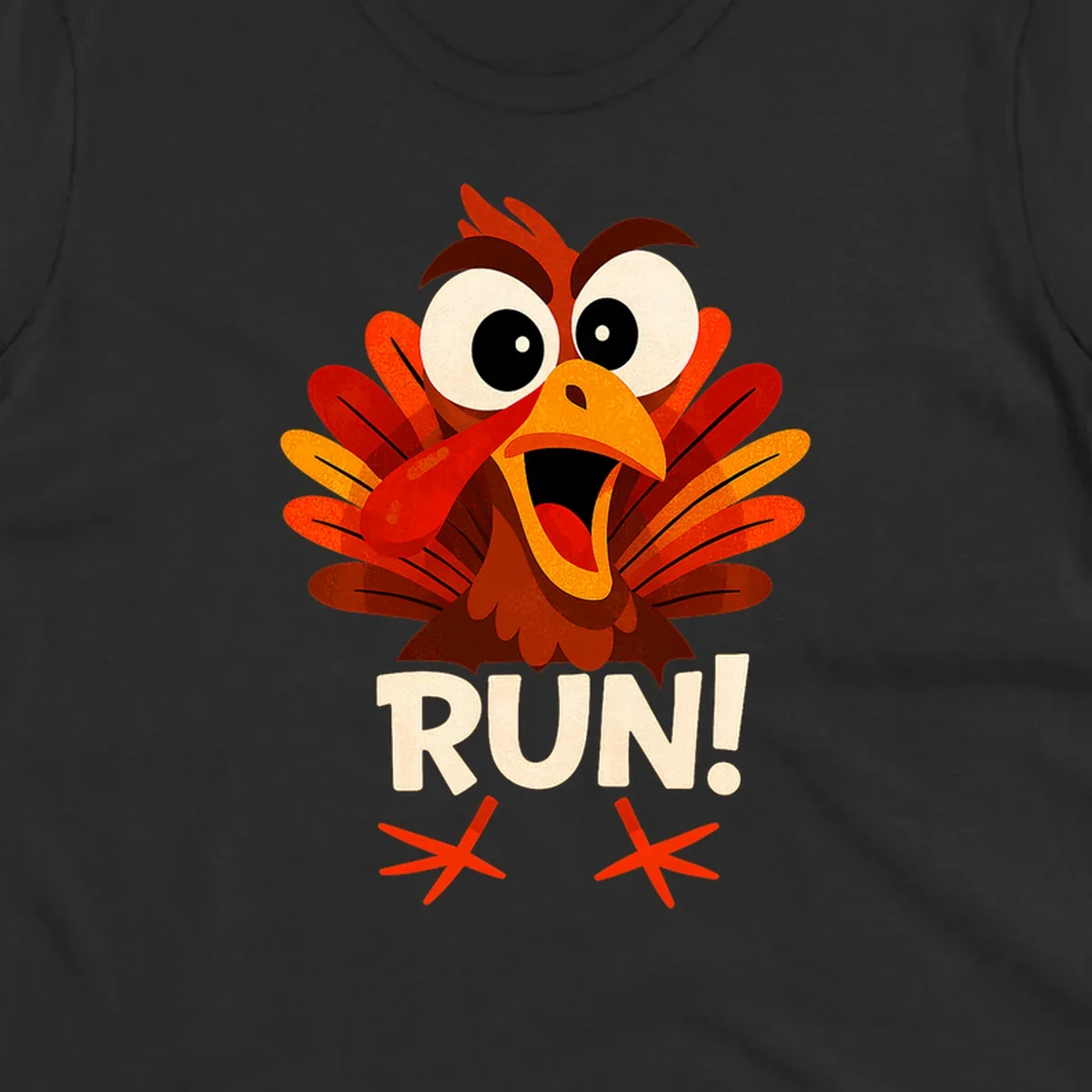 Cartoon turkey with text RUN! - turkey run for your life