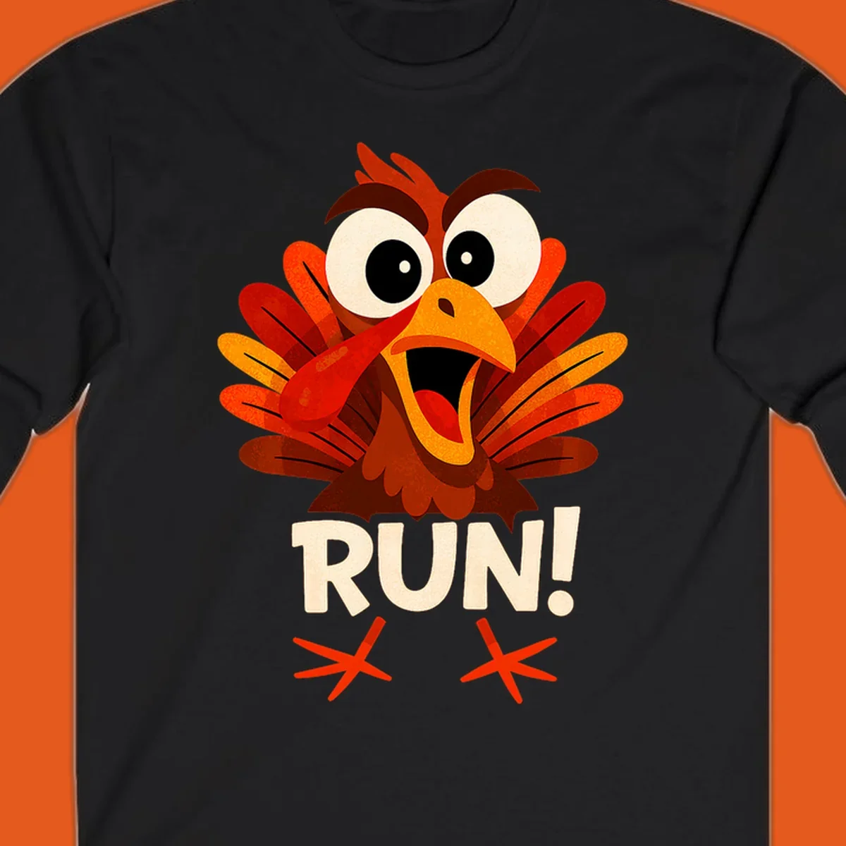 Cartoon turkey with text RUN! - turkey run for your life