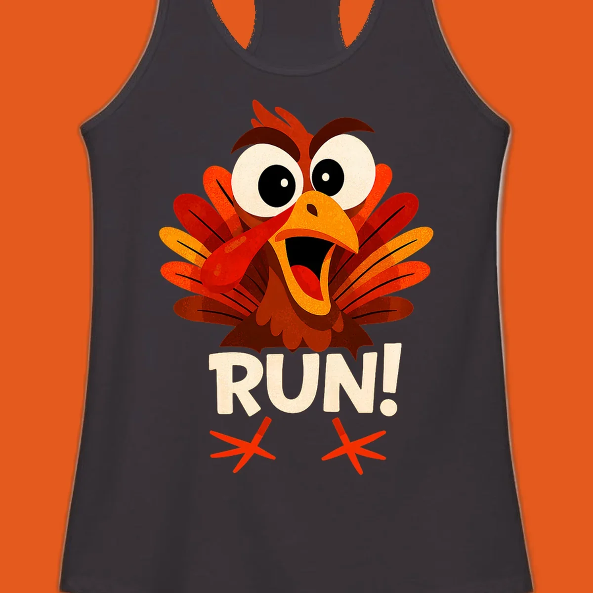Cartoon turkey with text RUN! - turkey run for your life