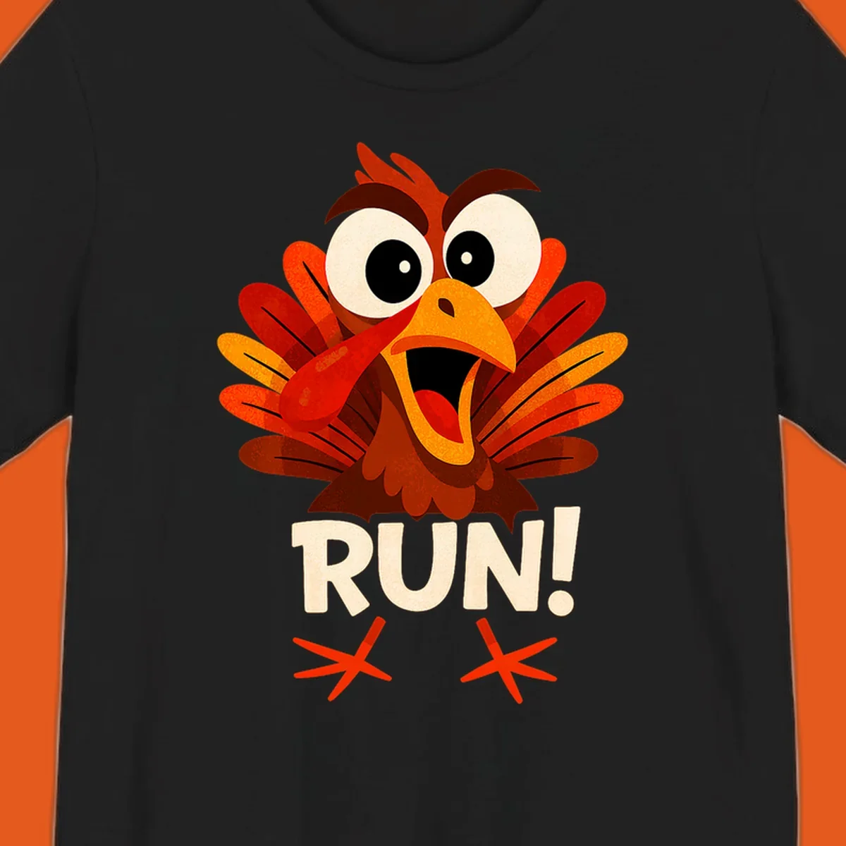Cartoon turkey with text RUN! - turkey run for your life