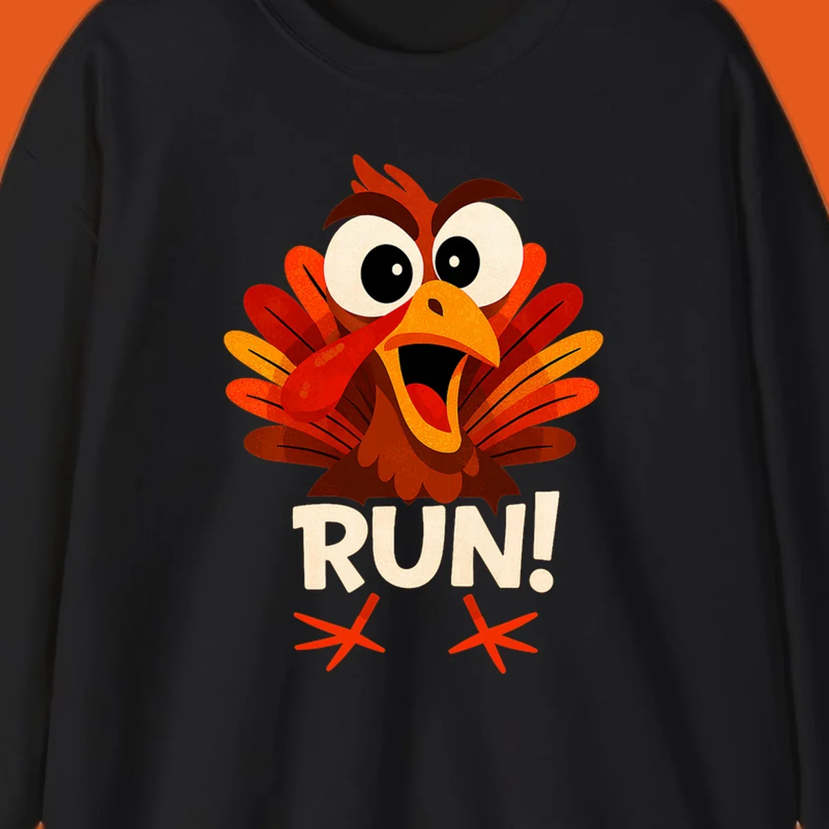 Cartoon turkey with text RUN! - turkey run for your life