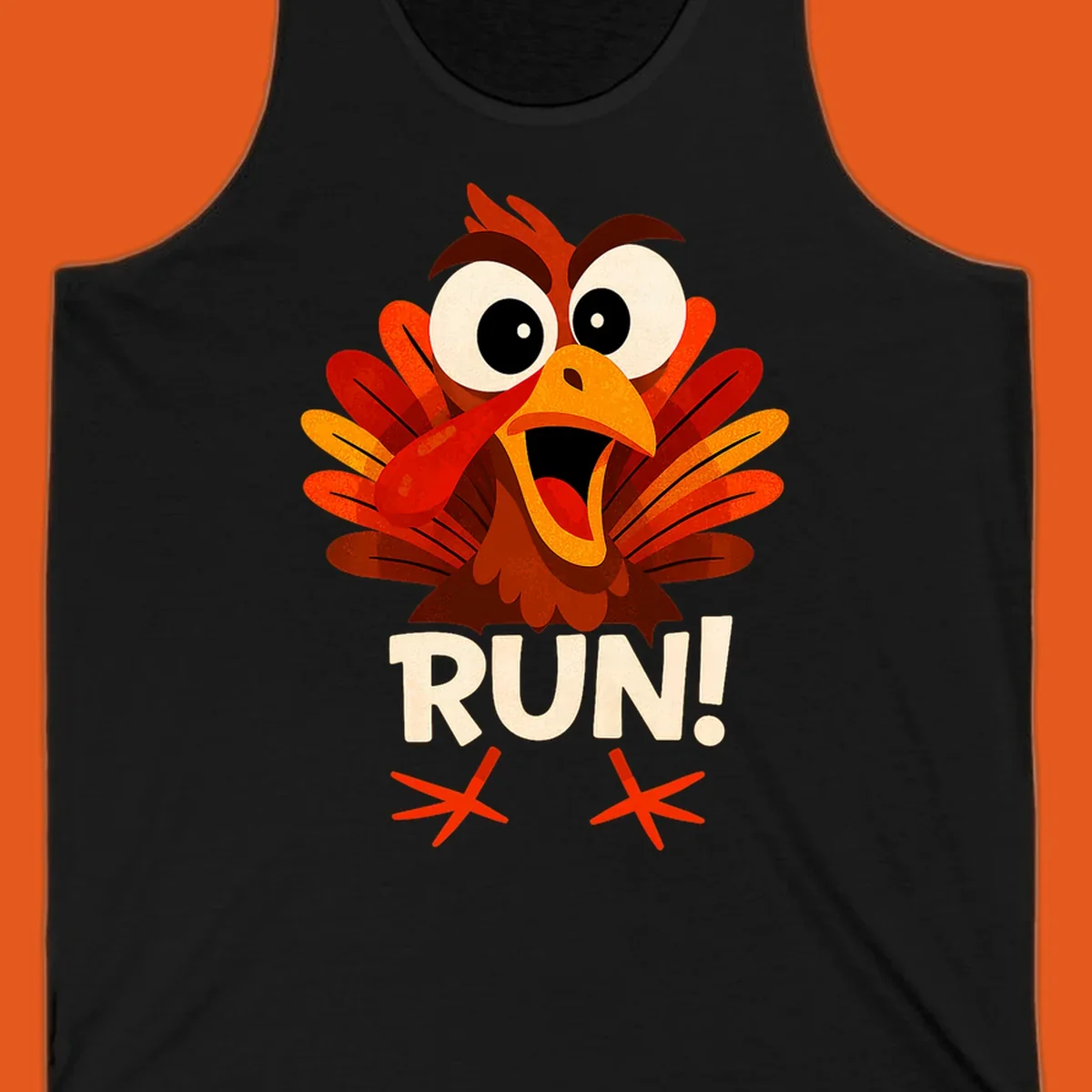 Cartoon turkey with text RUN! - turkey run for your life