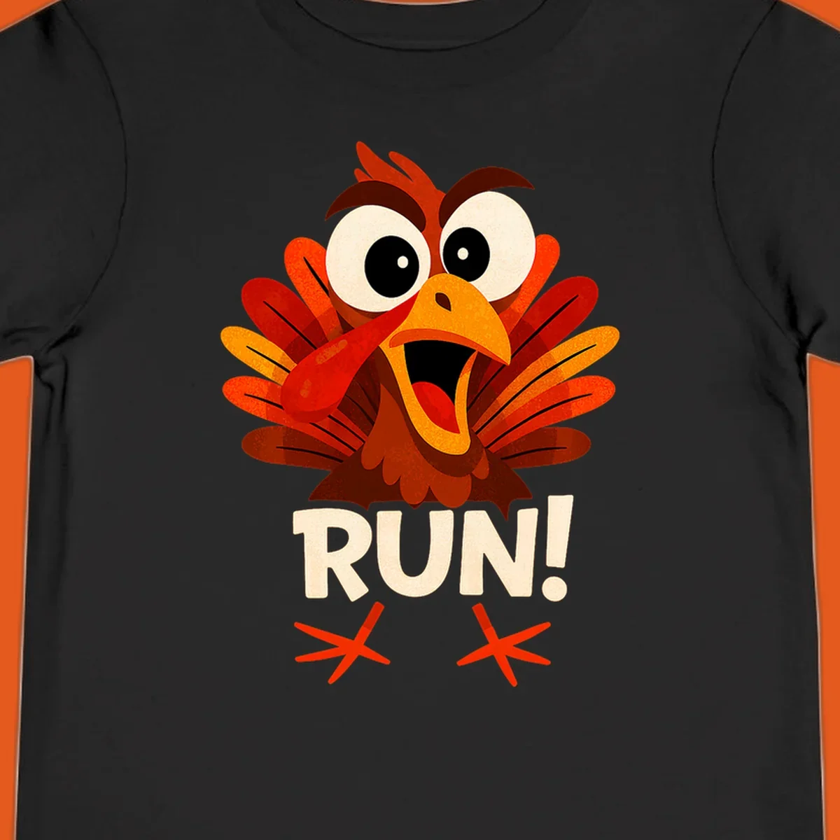 Cartoon turkey with text RUN! - turkey run for your life