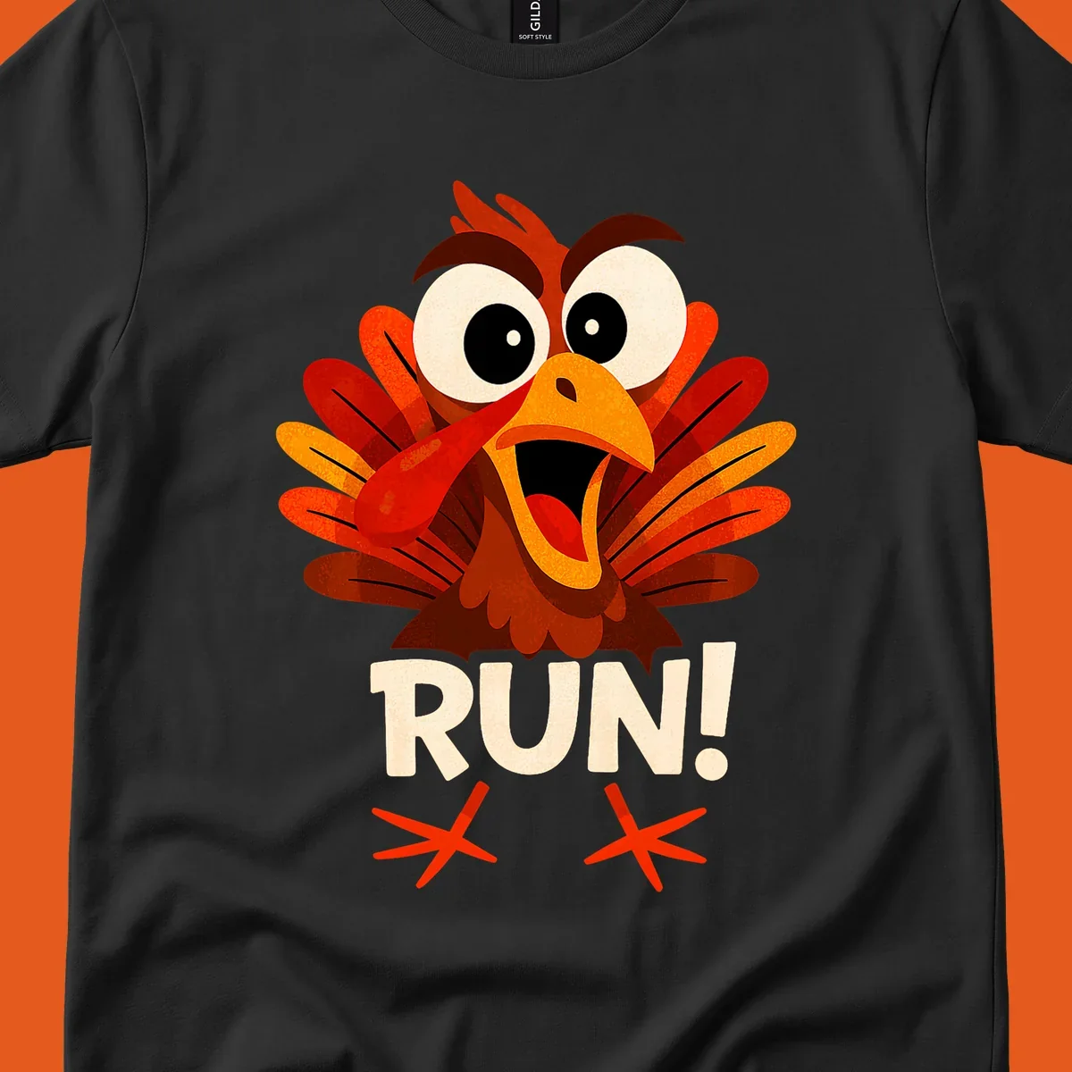 Cartoon turkey with text RUN! - turkey run for your life