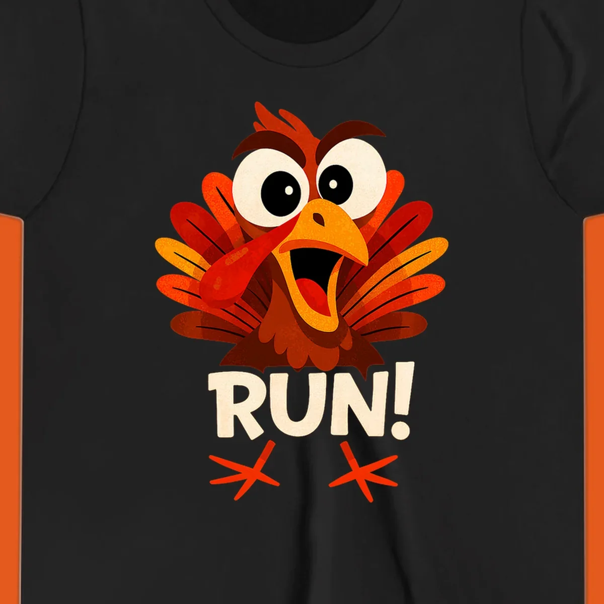 Cartoon turkey with text RUN! - turkey run for your life