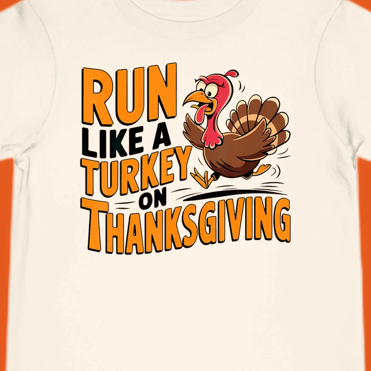 Illustration of a running turkey with text 'RUN LIKE A TURKEY ON THANKSGIVING'.