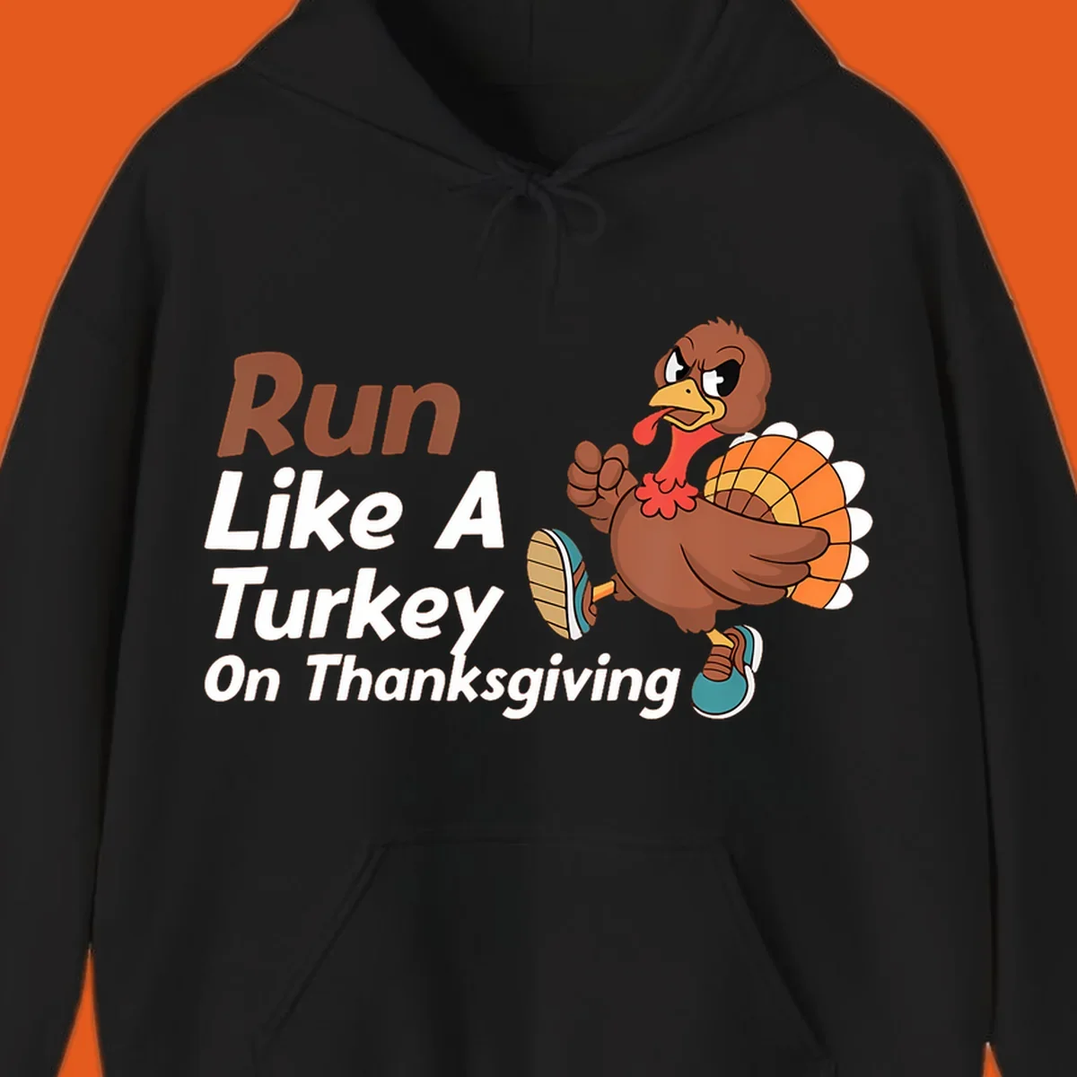 Run Like A Turkey Thanksgiving design with a cartoon turkey running and text, for turkey trot runners.