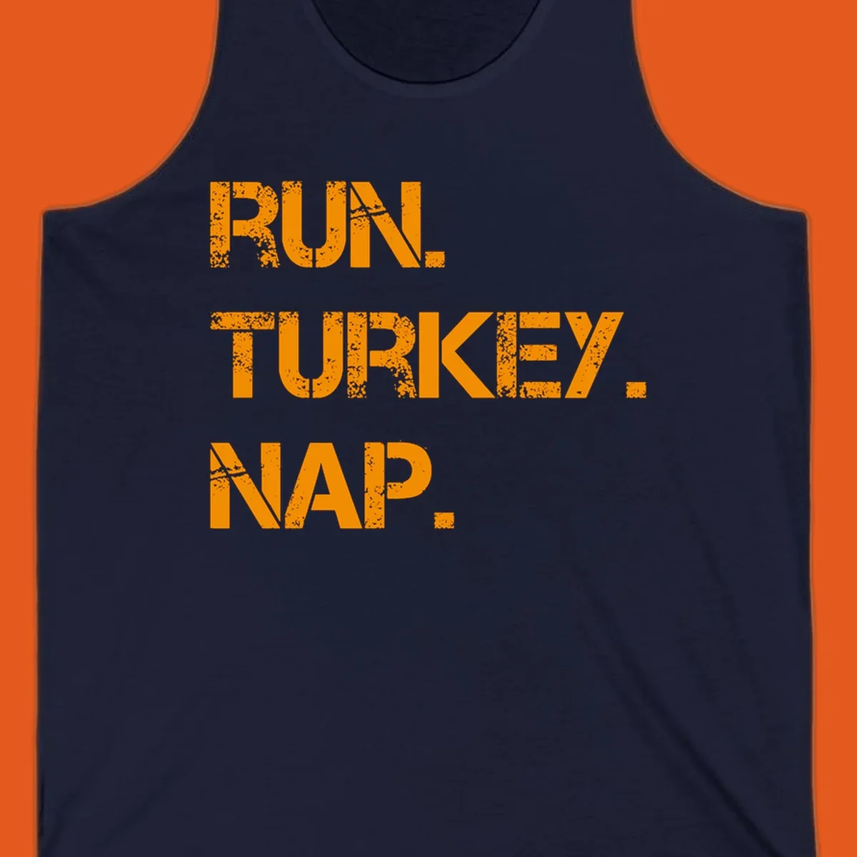 Run Turkey Nap text design with distressed orange lettering on a black background.
