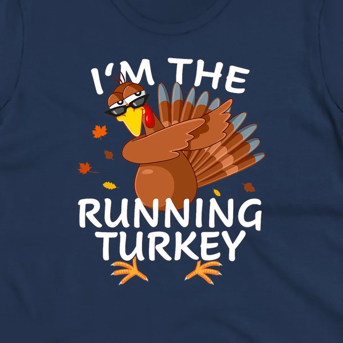Running turkey graphic with text 'I'm The Running Turkey', for Thanksgiving Day Trot runners.