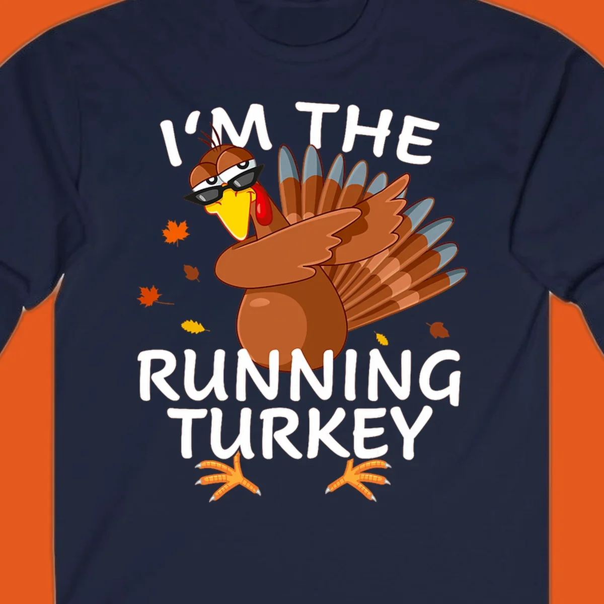 Running turkey graphic with text 'I'm The Running Turkey', for Thanksgiving Day Trot runners.