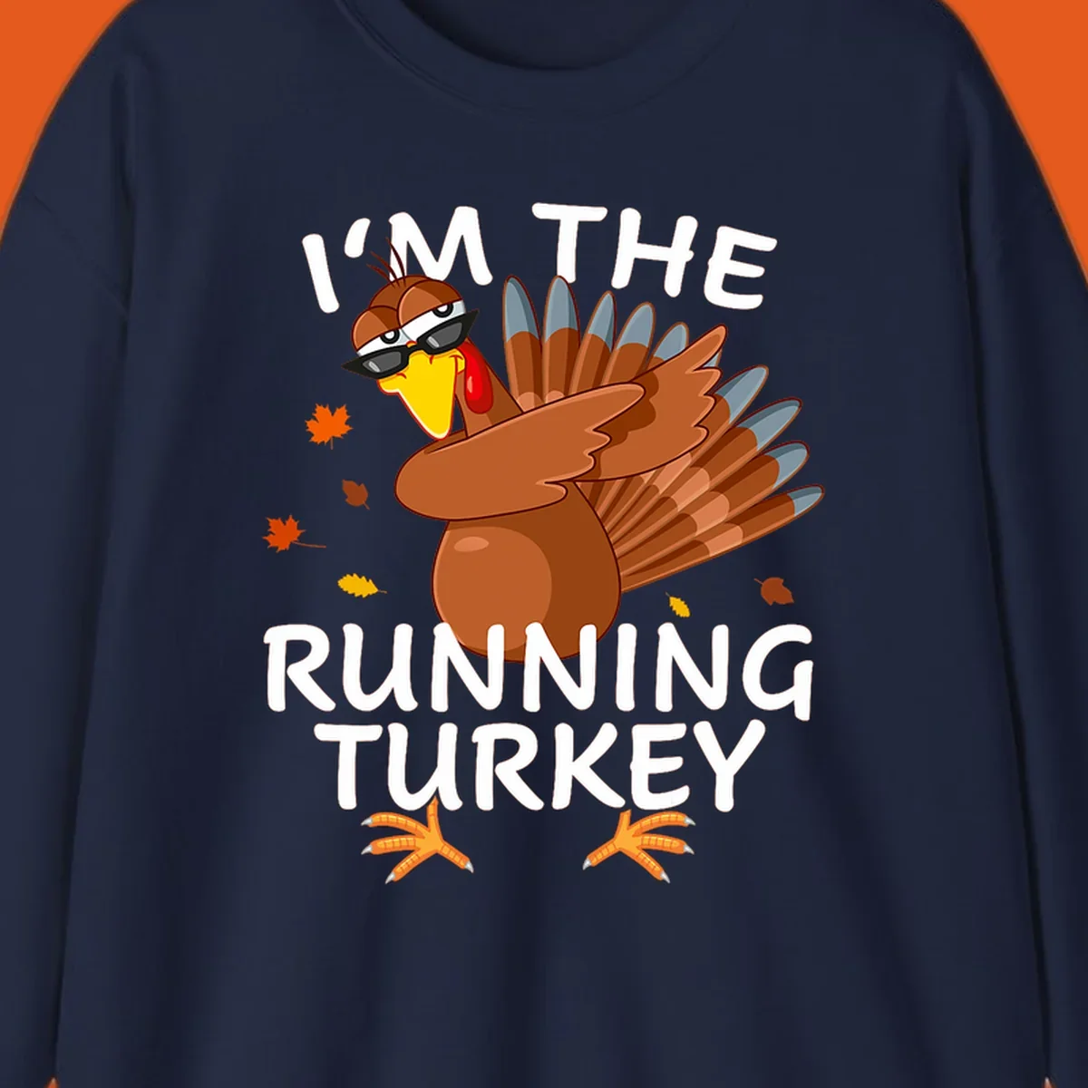 Running turkey graphic with text 'I'm The Running Turkey', for Thanksgiving Day Trot runners.