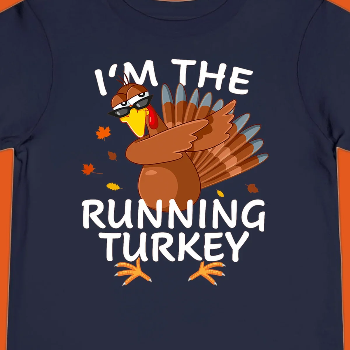 Running turkey graphic with text 'I'm The Running Turkey', for Thanksgiving Day Trot runners.