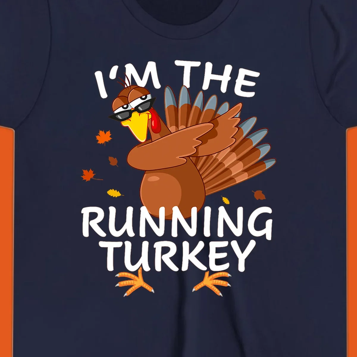 Running turkey graphic with text 'I'm The Running Turkey', for Thanksgiving Day Trot runners.