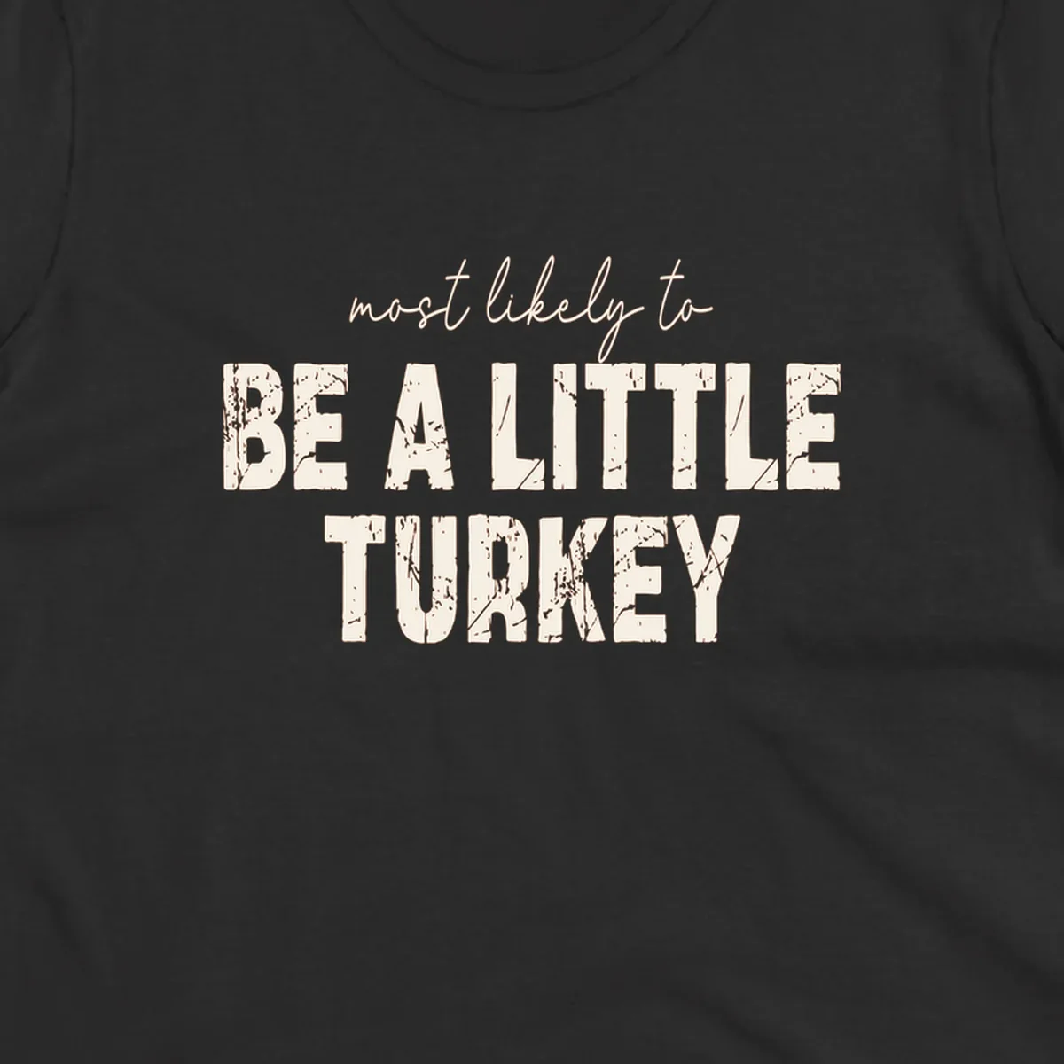 Text design 'Most Likely To Be A Little Turkey' for Turkey Trot runners.
