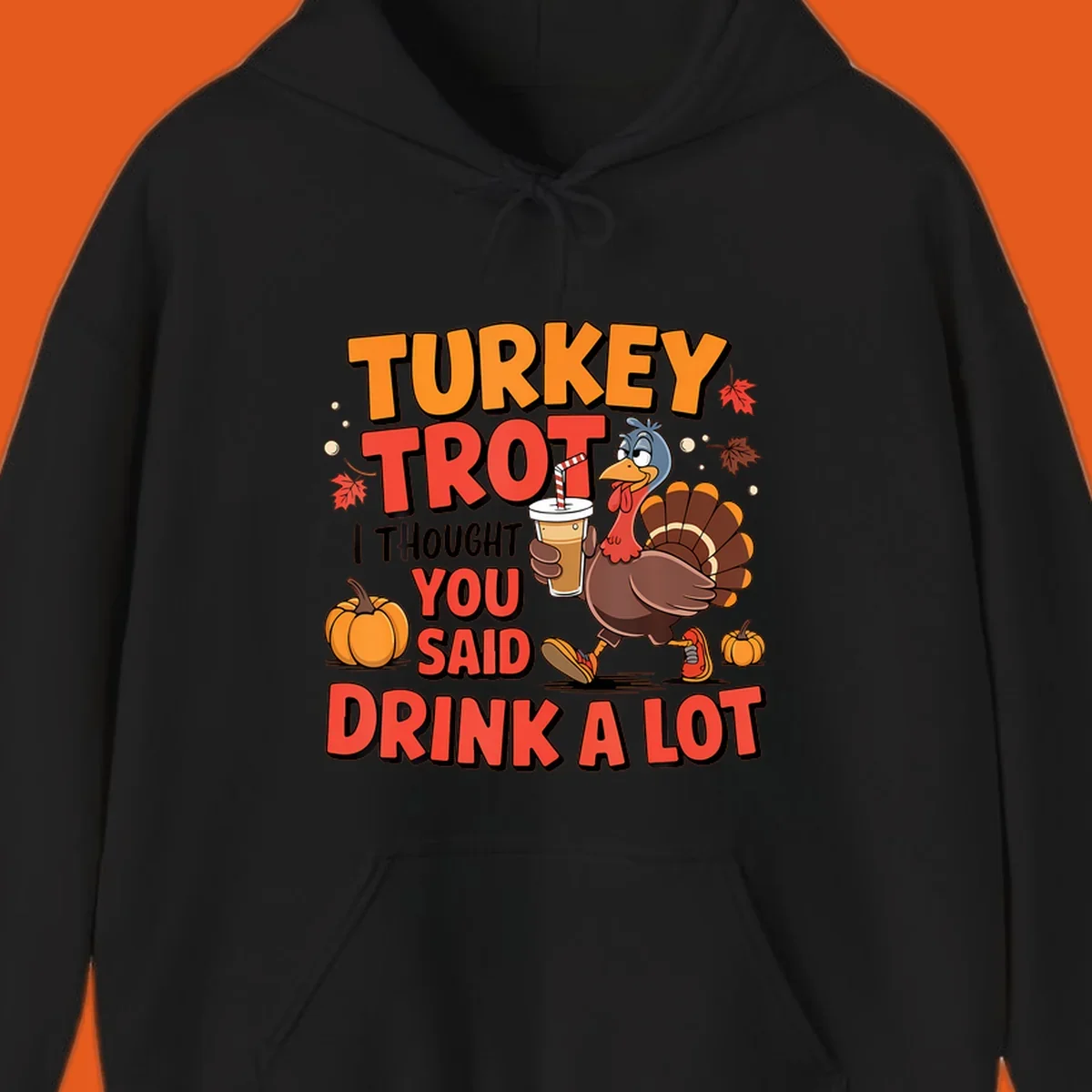 Illustration for Turkey Trot Drink A Lot. A cartoon turkey holds a drink.