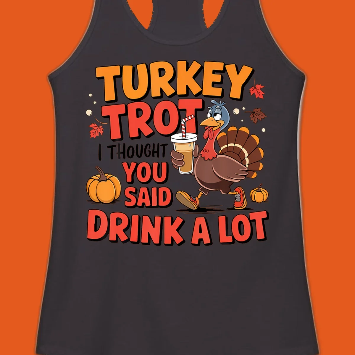 Illustration for Turkey Trot Drink A Lot. A cartoon turkey holds a drink.