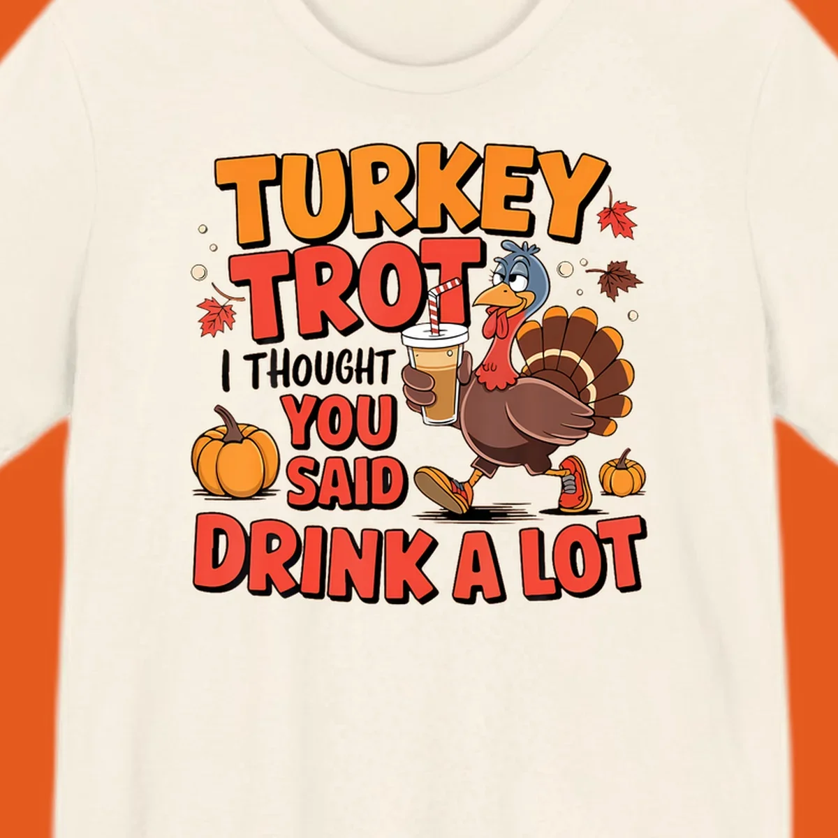 Illustration for Turkey Trot Drink A Lot. A cartoon turkey holds a drink.