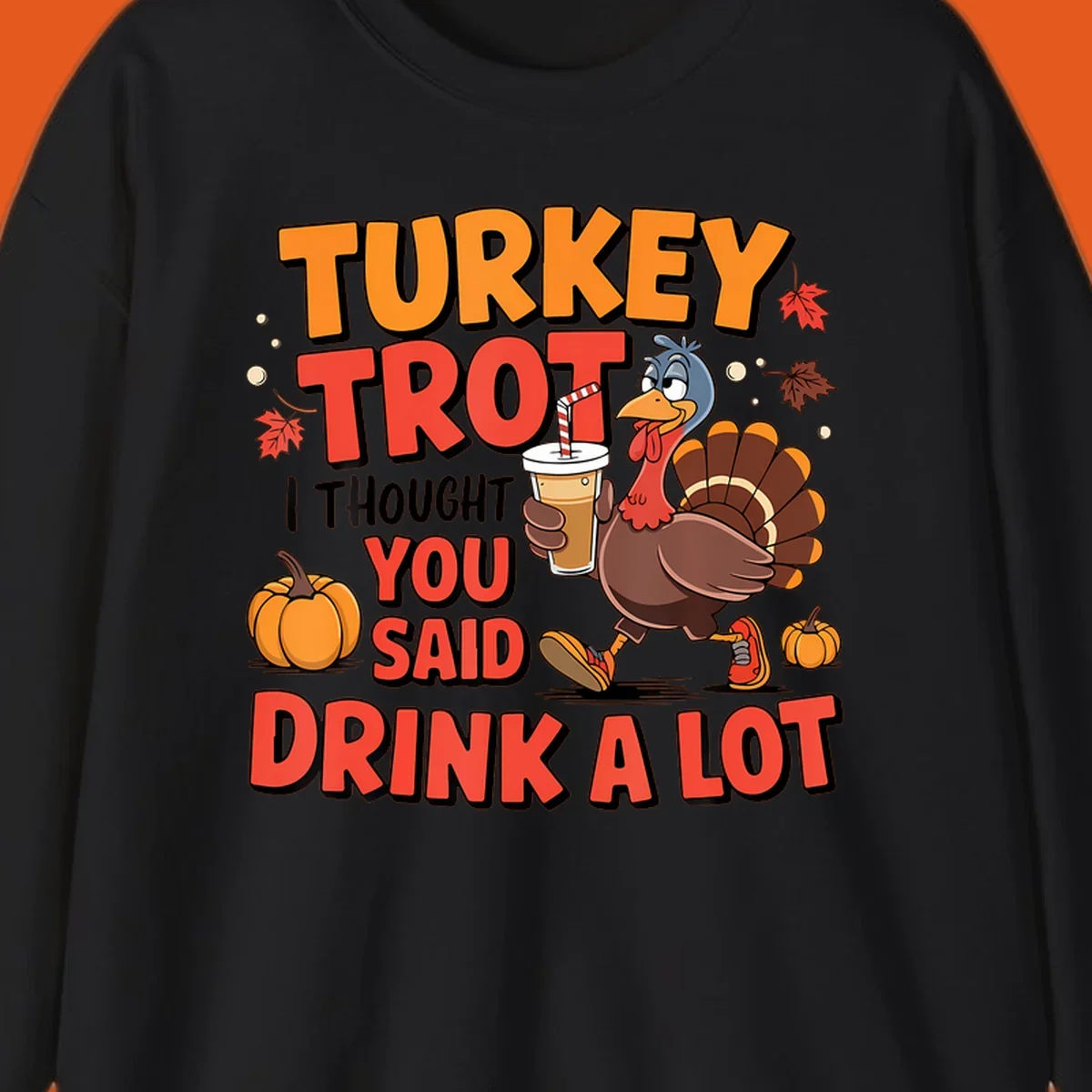 Illustration for Turkey Trot Drink A Lot. A cartoon turkey holds a drink.