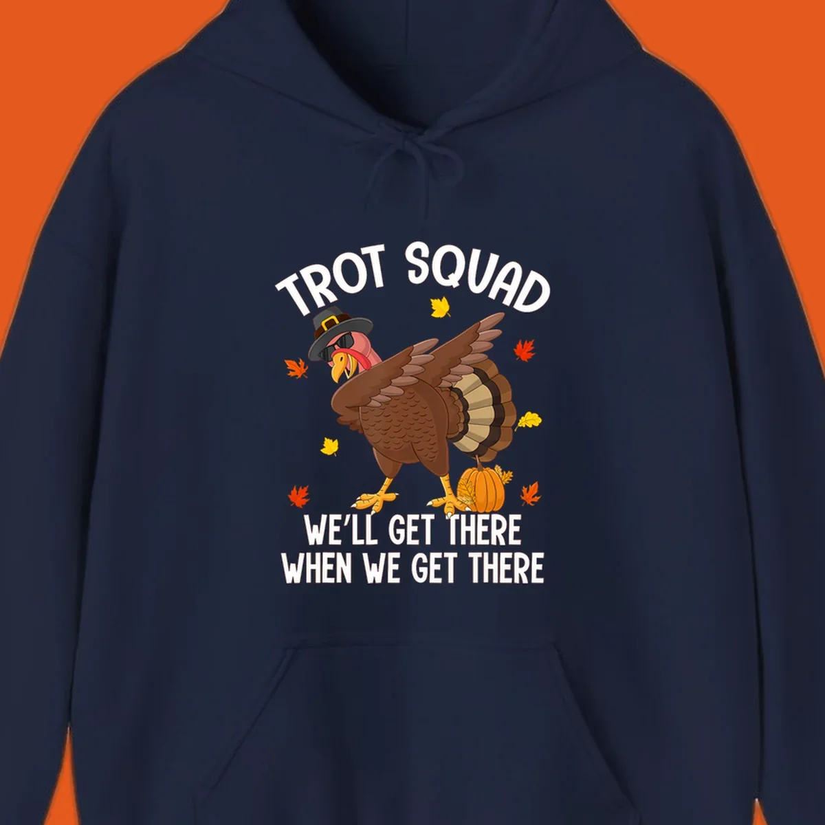 Turkey Trot Squad running shirt design with a dabbing turkey and text.