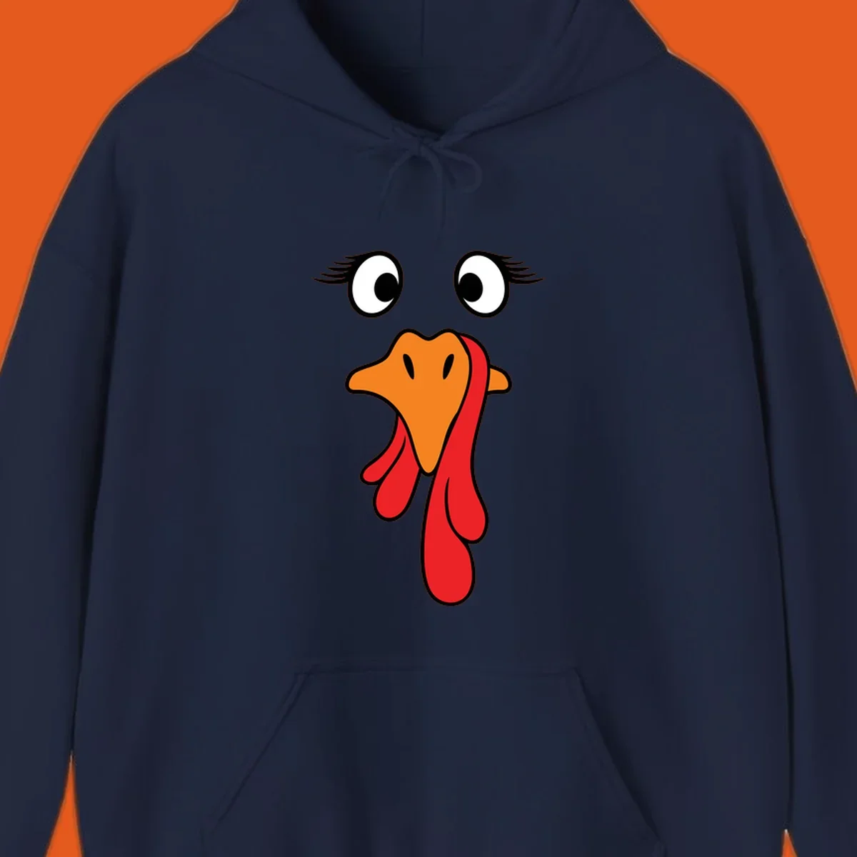 Funny turkey face graphic with googly eyes and wattle, perfect for Thanksgiving Trot runners.