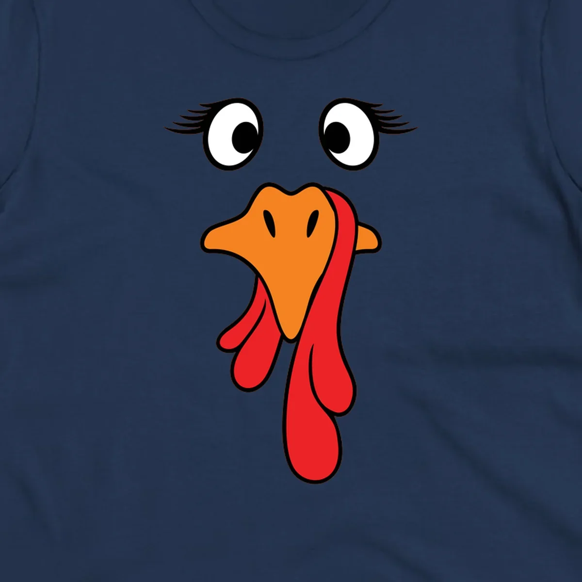 Funny turkey face graphic with googly eyes and wattle, perfect for Thanksgiving Trot runners.