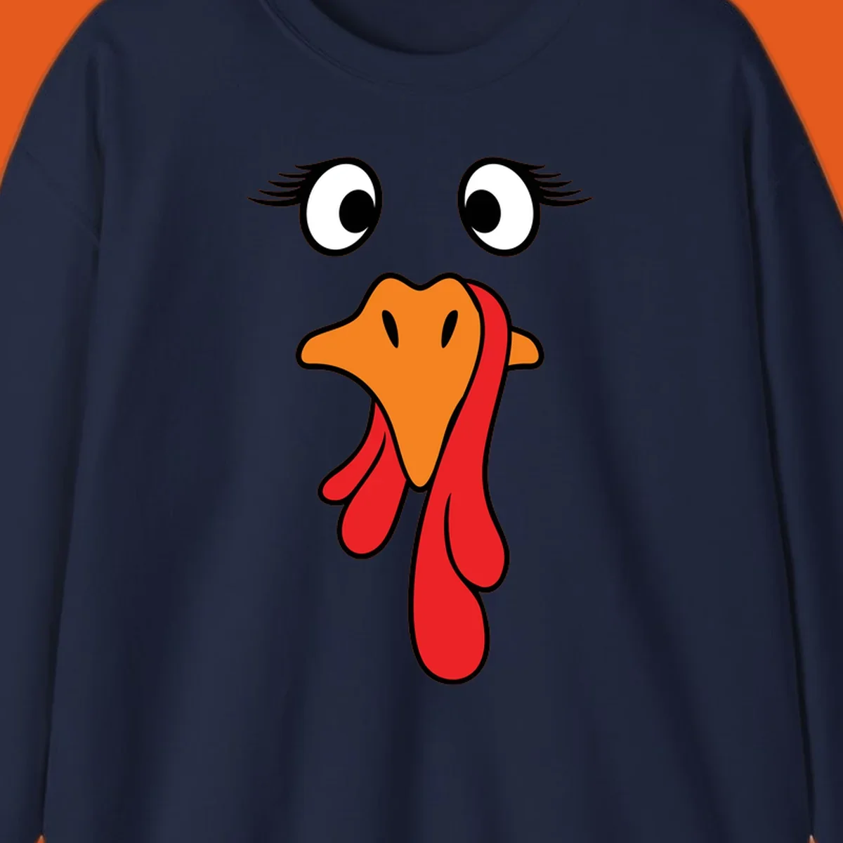 Funny turkey face graphic with googly eyes and wattle, perfect for Thanksgiving Trot runners.