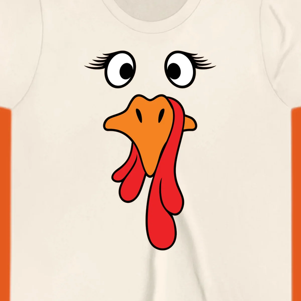 Funny turkey face graphic with googly eyes and wattle, perfect for Thanksgiving Trot runners.