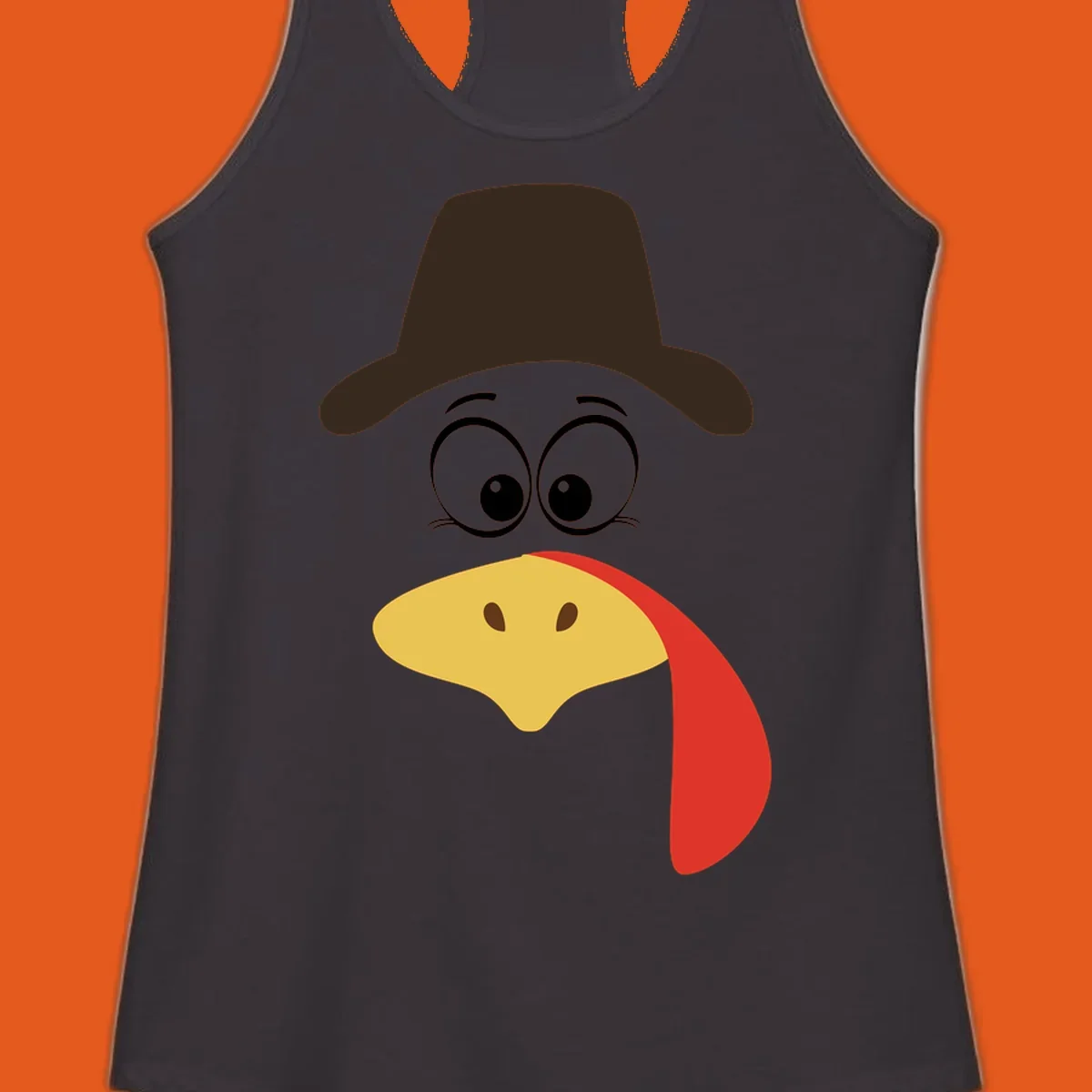 Cartoon turkey face wearing a cowboy hat, graphic for Turkey Trot runs.