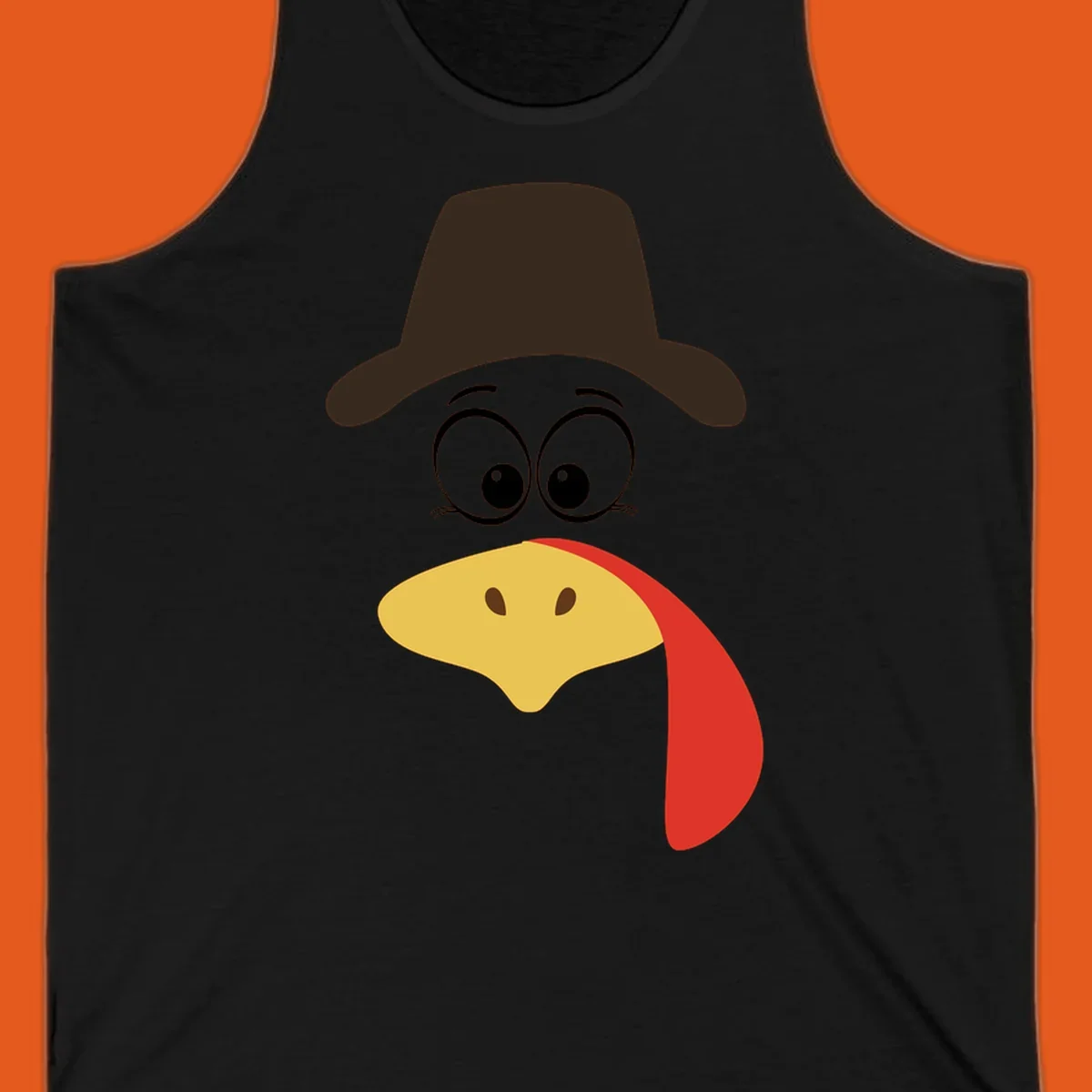 Cartoon turkey face wearing a cowboy hat, graphic for Turkey Trot runs.