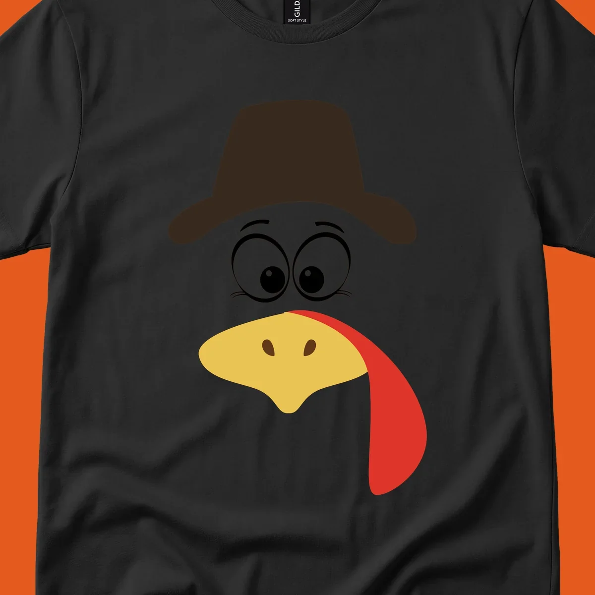Cartoon turkey face wearing a cowboy hat, graphic for Turkey Trot runs.