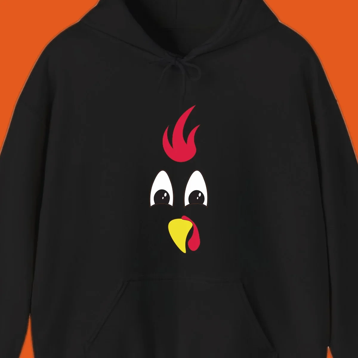 Rooster face graphic for Turkey Trot runners, featuring a red comb and yellow beak.